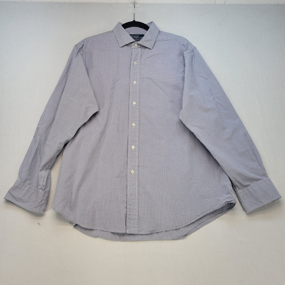 Polo Ralph Lauren Estate Custom Button Down Men 17.5 34/35 Blue‎ Micro Check